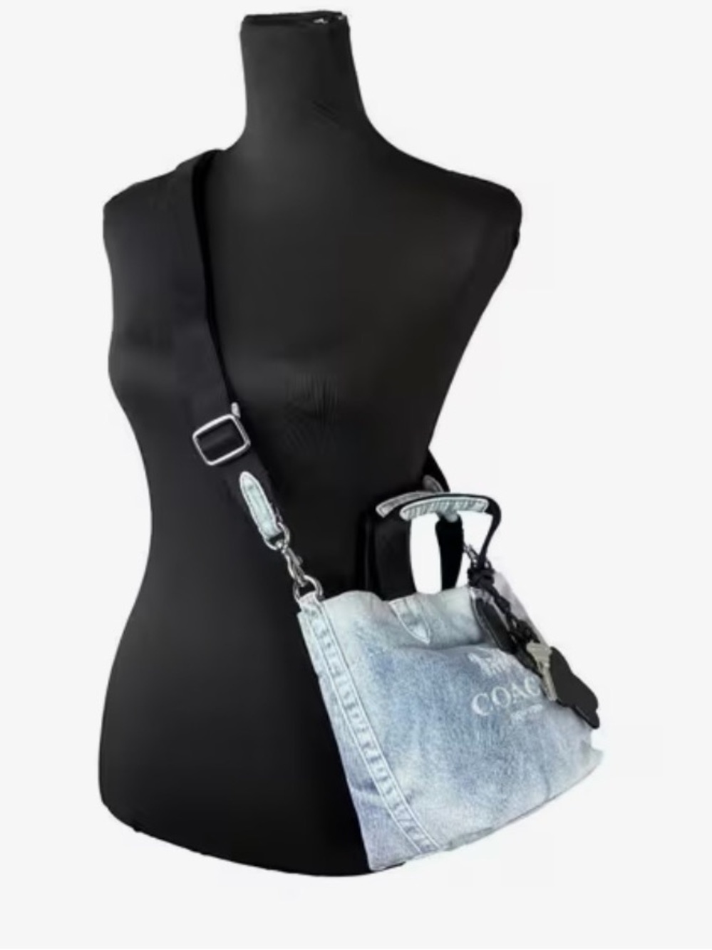NWT Coach Denim Small Tote Bag/Crossbody Bag with Black Handles - Picture 2 of 5